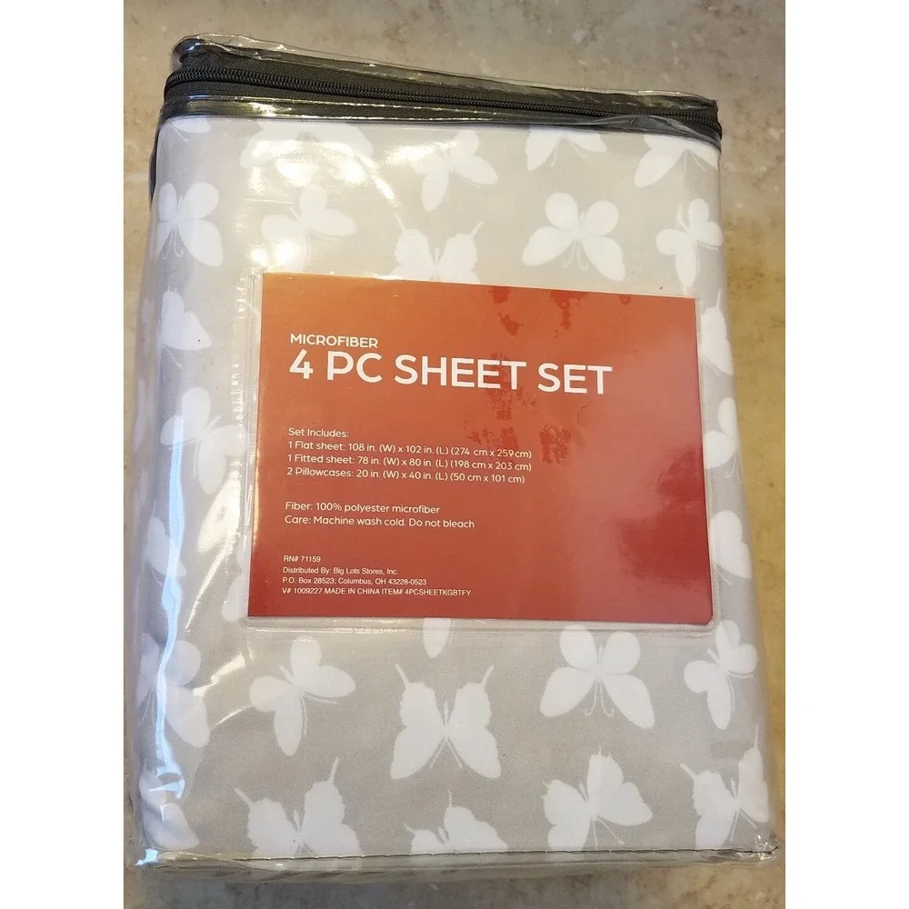 Real Living Sunwashed Bohemia 4pc KING Sheet Set Microfiber Soft Butterflies NEW